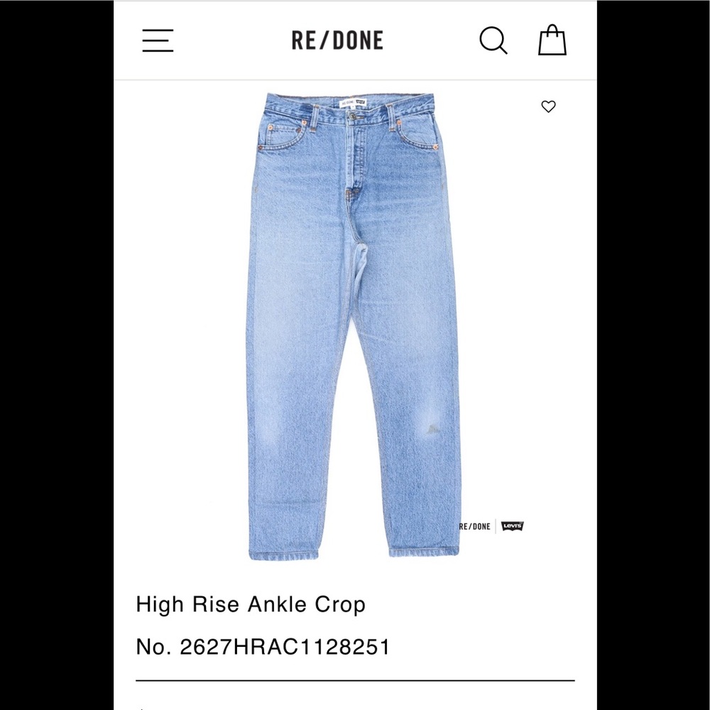 Re/done high rise ankle crop light wash size 26